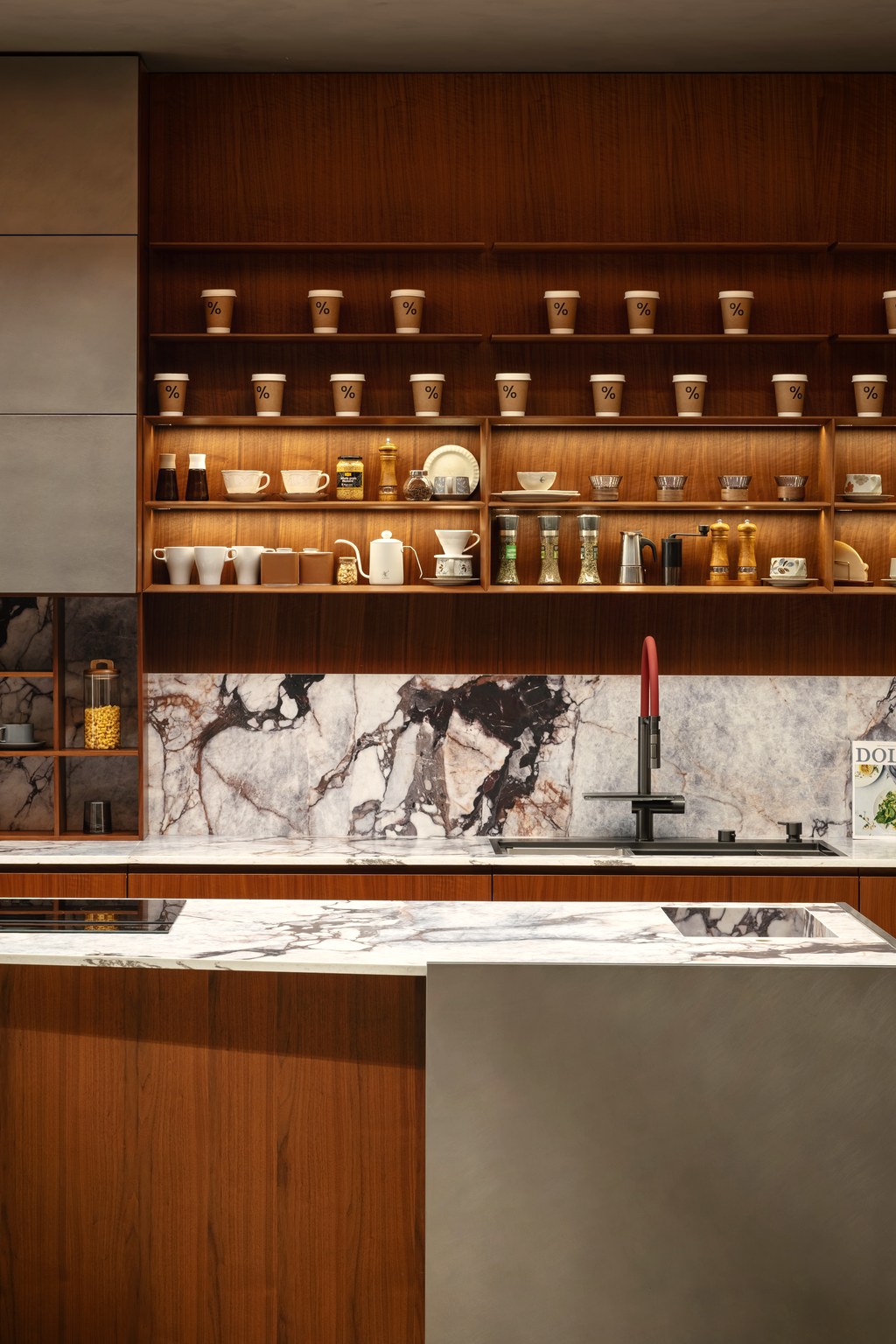 Walnut coffee bar with marble worktop