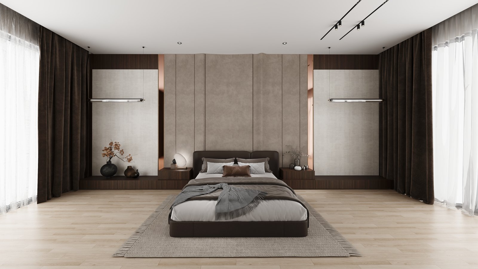 Master bedroom in walnut and cream